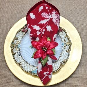 NEW Replacement Kim Seybert Raffia Poinsettia Napkin Rings Set of 2
